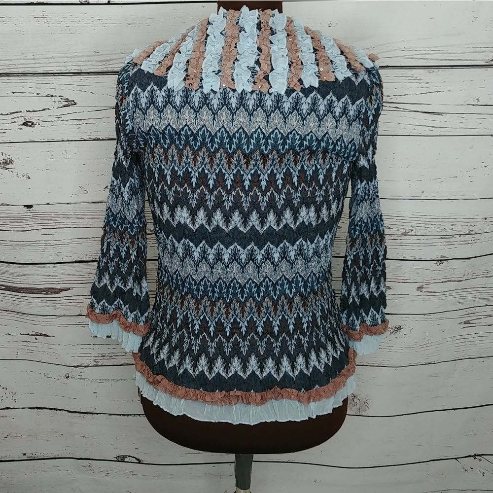 Alberto Makali Blue Brown Ruffled Cardigan Set - Picture 7 of 9
